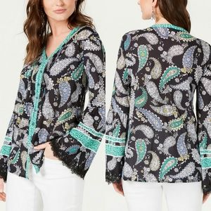 Style & Co Printed Flare-Sleeve Top Vintage